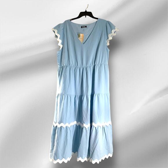 NWT BTFBM V Neck Cap Sleeve RIC Rac Loose Tiered A-Line Midi Dress, XXL - Picture 3 of 3